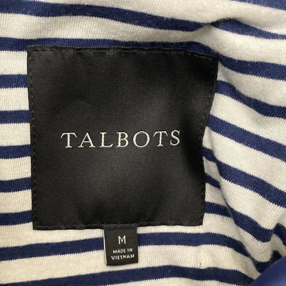 Talbots Womens Size M Rain Jacket Detachable Hood  Navy Lined White Stripe - Picture 9 of 12